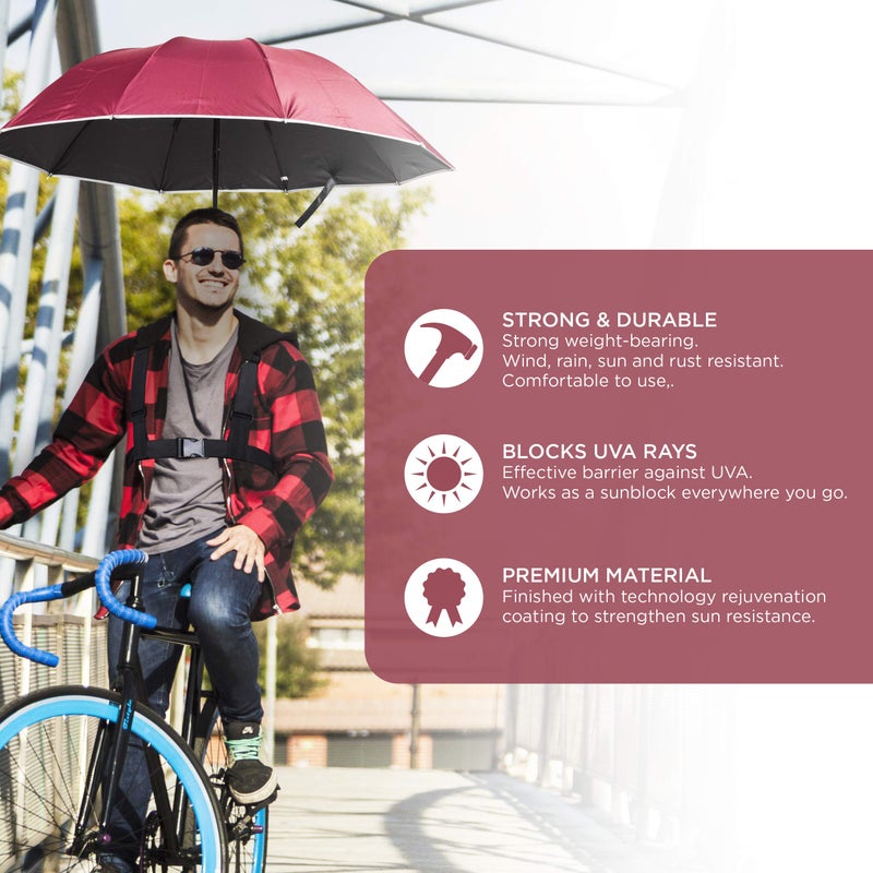 Primo Supply Wearable Hands-Free Umbrella Sun Rain Blocker Fishing Outdoor Use Running Jogging Canoeing Kayaking Shade and UV Sunburn | Red - Image 4